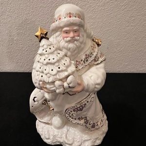 Vintage Lenox Pearl Father Christmas w/lighted Christmas Tree